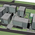 Modern Commercial Office Building Complex With Glass Curtain Walls And Contemporary Design