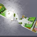 Green Mini Recreational Area With Football Field Sports Court Trees Path And Decorations