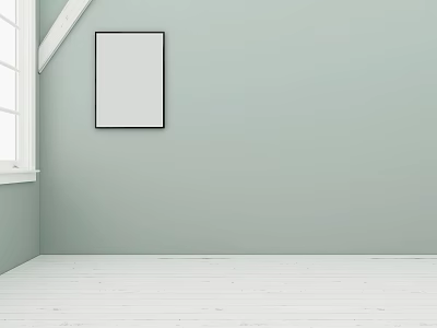 Light Green Wall Room With White Wooden Floor White Window Frame And Blank Black Frame 3d model