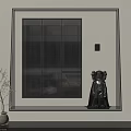 Modern Glass Door Wall Cabinets In Living Room Interior With Decorative Sculpture And Vase