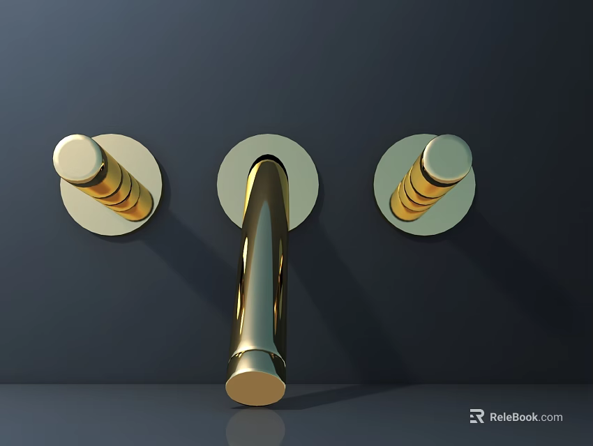 Three Gold Modern Wall Sconces With Sleek Design On Dark Wall 3d model 