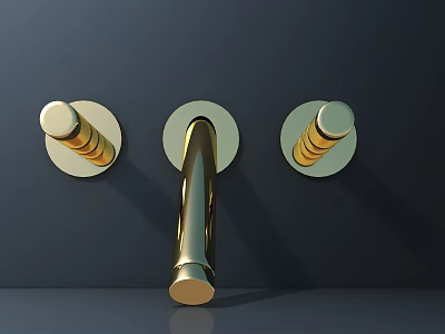 Three Gold Modern Wall Sconces With Sleek Design On Dark Wall 3d model