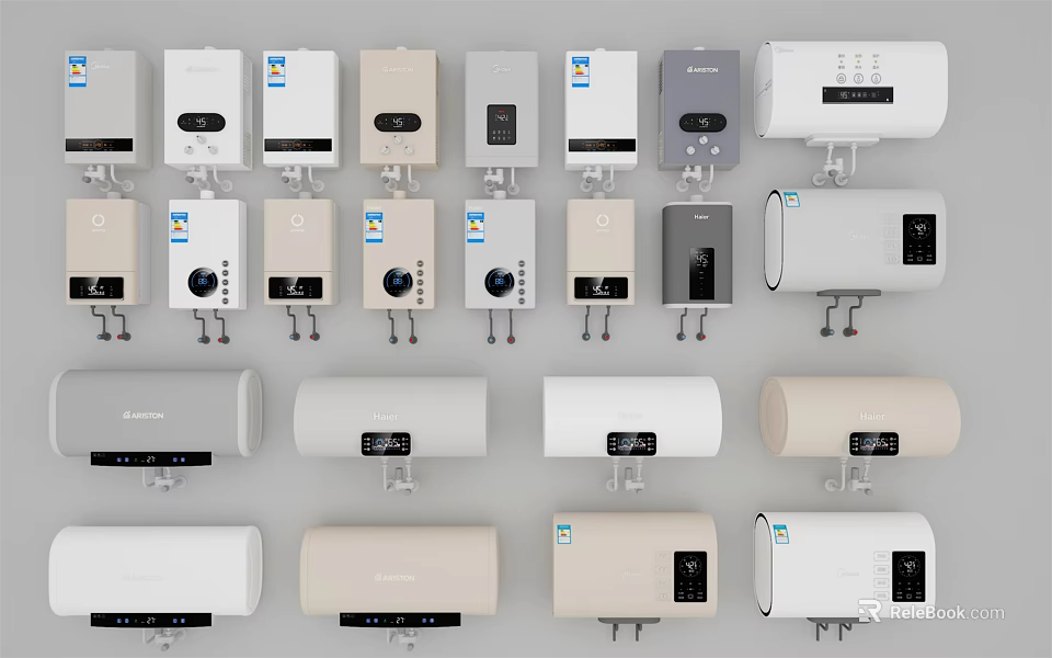 Various Modern Household Appliances With Digital Displays And Neutral Color Styles 3d model 