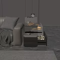 Elegant Modern Side Table With Glass Top Gold Frame And Sofa Decorative Items 3d model