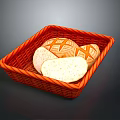 Fresh Artisan Bread Loaves with Cross Patterns in Red Wicker Basket