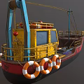 Rusty Red And Yellow Ship With Lifebuoy Railing And White Star Emblem