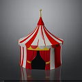 Colorful Circus Tent With Red White Stripes Golden Top And Red Curtains