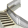 Marble Staircase With Greek Key Pattern Wrought Iron Railing And Golden Handrail Design