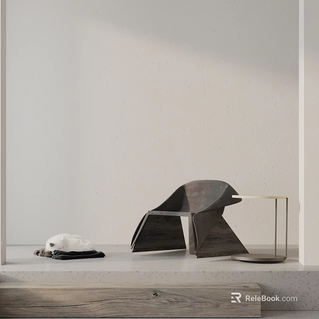 Modern Minimalist Leisure Chair With Geometric Design And Side Table On Concrete Surface 3d model 