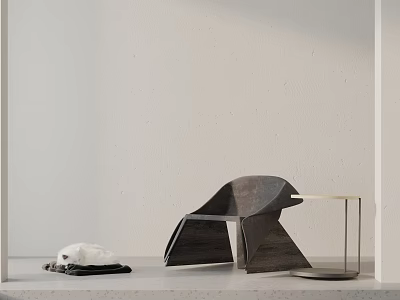 Modern Minimalist Leisure Chair With Geometric Design And Side Table On Concrete Surface 3d model