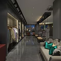 Elegant Clothing Store Interior Design With Hanging Apparel Sofa And Decorative Pillows