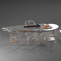 Elegant Modern Dining Space With Transparent Glass Table And Tea Set Furniture