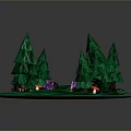 Vibrant Green Circular Landscape With Tall Trees Colorful Stones And Red Purple Accents