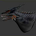 Game and Movie Character 3D Dragon Head Model With Blue Scales Red Eyes Open Mouth