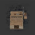 Rustic Wooden Market Stall With Circular RP Sign Shelves And Lantern Decor