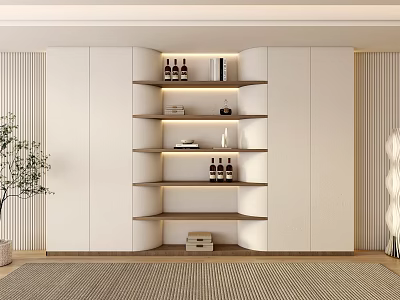 Modern Wine Cabinet Interior Design With Shelves Wine Bottles Books And Decor Items 3d model