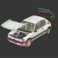 Detailed White Car Model With Open Hood Trunk And Brown Interior Seats