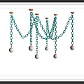 Modern Chandelier Design With Green Chains And Hanging White Balls On Ceiling