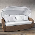 Outdoor Wicker Two Seater Sofa With White Cushions And Canopy 3d model