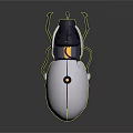 Futuristic Mechanical Insect 3D Model With White Body Black Legs And Yellow Light