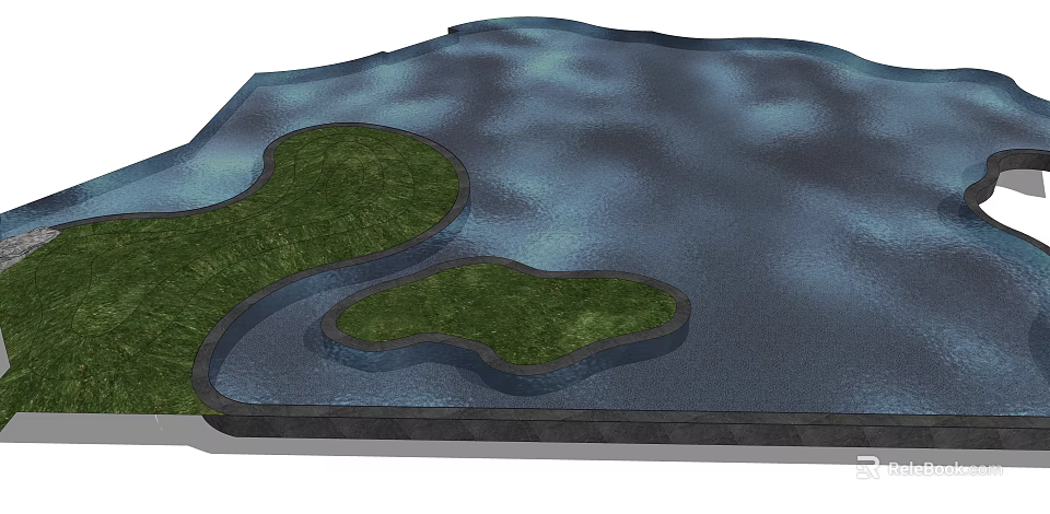 Irregularly Shaped Water Area With Green Grassy Patches And Natural Surface Design 3d model 