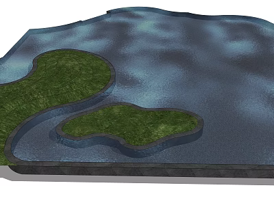 Irregularly Shaped Water Area With Green Grassy Patches And Natural Surface Design 3d model