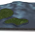 Irregularly Shaped Water Area With Green Grassy Patches And Natural Surface Design