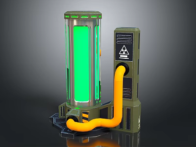 Green Transparent Cylinder Industrial Device With Control Panel And Orange Hose 3d model