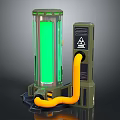 Green Transparent Cylinder Industrial Device With Control Panel And Orange Hose