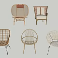 Various Styles Leisure Chairs With Rattan Woven Design Wooden Frames And Metal Legs