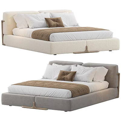 Modern Upholstered Double Bed With White Sheets Brown Blanket And Pillows 3d model