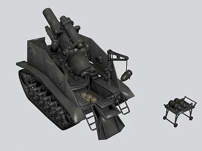 Detailed Military Tank Model with Turret Cannon Tracks and Ammunition Cart 3d model