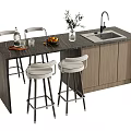 Modern Bar Counter With Stools Sink Decorative Plants And Fresh Fruits