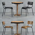 Modern Table and Chair Set With Wooden Tabletop Cross Base and Black Metal Chairs