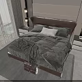 Modern Double Bed with Leather Headboard Gray Bedding and Nightstands in Scenic Bedroom