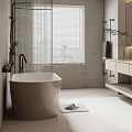 Modern Bathroom Interior Design With Bathtub Shower Area Vanity Large Mirror And Potted Plant