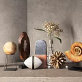 Ornamental Decor Set with Various Shapes Metal Stands and Dried Flowers