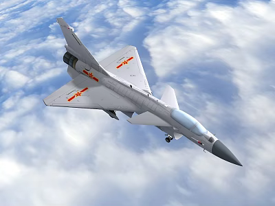 Fighter Jet Flying In Sky With Clouds 3d model
