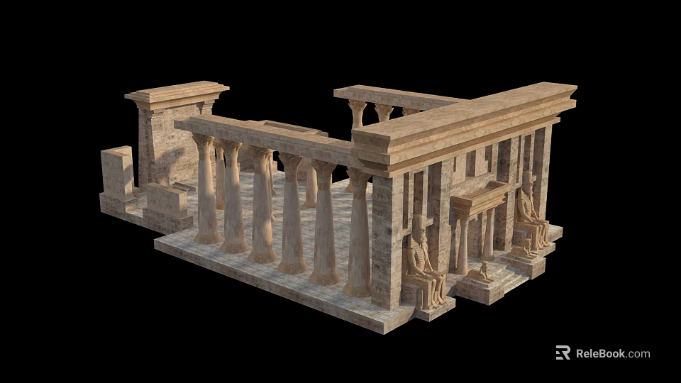 Ancient Architecture Stone Model With Tall Columns Sculptures And Platform Details 3d model 