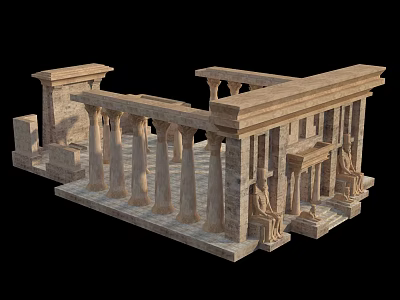Ancient Architecture Stone Model With Tall Columns Sculptures And Platform Details 3d model