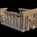 Ancient Architecture Stone Model With Tall Columns Sculptures And Platform Details