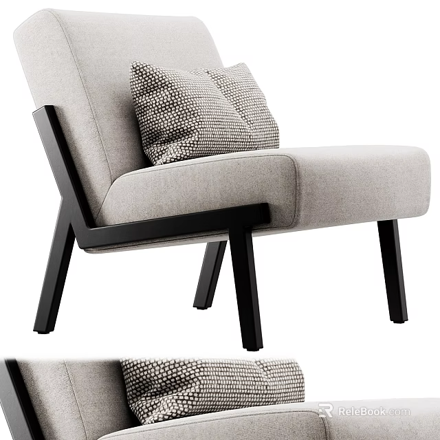 Beige Upholstered Single Sofa with Decorative Pillows and Black Wooden Legs Modern Design 3d model 