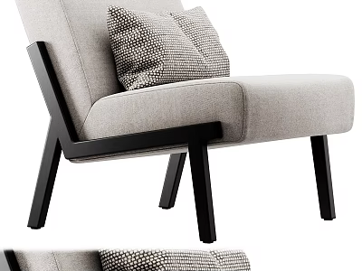 Beige Upholstered Single Sofa with Decorative Pillows and Black Wooden Legs Modern Design 3d model