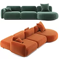 Modern Sectional Sofa Design In Orange And Green Velvet With Comfortable Cushions