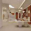 Elegant Modern Clothing Store Interior With Open Space Curved Design White Counter And Soft Lighting