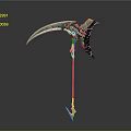 Futuristic Silver Scythe Weapon With Intricate Blue Green Accents And Long Handle