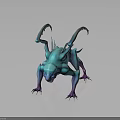 3D Rendered Fantasy Creature With Blue Purple Body Wings And Sharp Claws