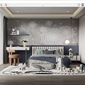 Cozy Kids Room Interior With Dandelion Wallpaper Stuffed Toys And Building Blocks