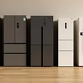 Modern Refrigerators and Freezers in Different Styles Gray White Colors on Wooden Floor