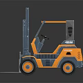 Orange And Blue Industrial Forklift With Modern Design And Reflective Surface